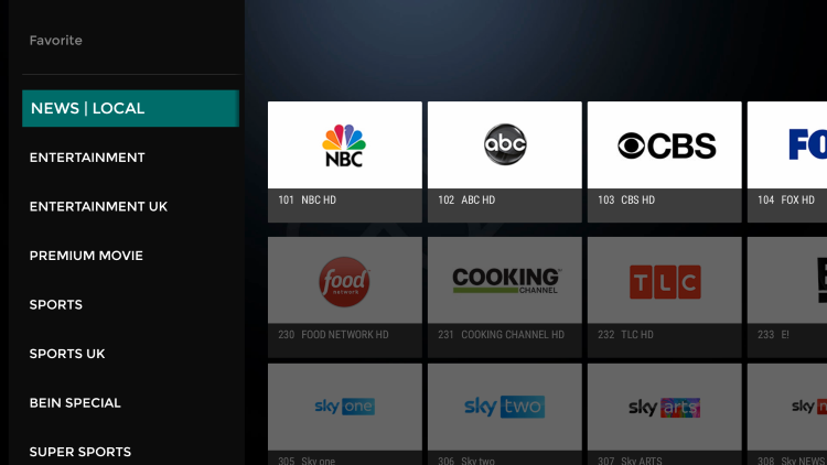 Captura de pantalla interfaz PLAYERVE IPTV canales